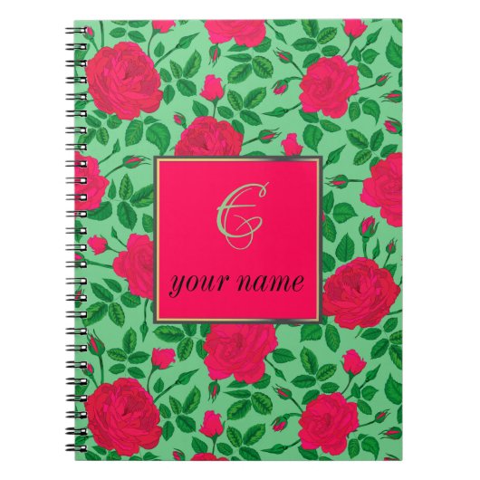 gepersonaliseerd roze roze rozen en buispatroon notitieboek (Voorkant)