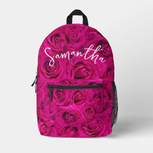 GEPERSONALISEERD ROZE ROZEN PATROON BEDRUKTE RUGZAK (Voorkant)