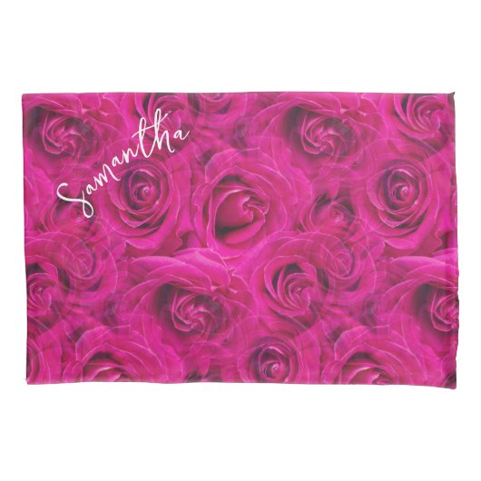 GEPERSONALISEERD ROZE ROZEN PATROON KUSSENSLOOP (Voorkant)
