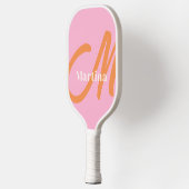 Gepersonaliseerd roze Sinaasappel monogram Initiaa Pickleball Paddle (Links)