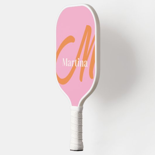 Gepersonaliseerd roze Sinaasappel monogram Initiaa Pickleball Paddle (Links)