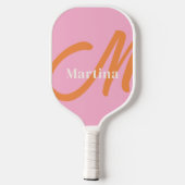 Gepersonaliseerd roze Sinaasappel monogram Initiaa Pickleball Paddle (Achterkant)