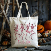 Gepersonaliseerd roze skelet Trick or treat Snoep Tote Bag
