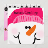 Gepersonaliseerd roze Snowman-feestkaart Feestdagenkaart (Voorkant / Achterkant)