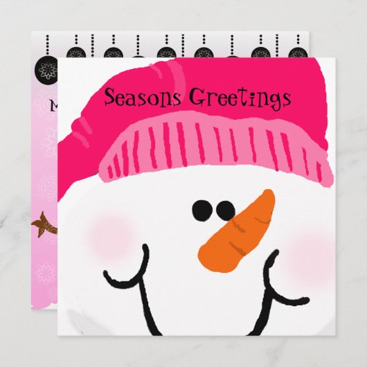 Gepersonaliseerd roze Snowman-feestkaart Feestdagenkaart (Voorkant / Achterkant)