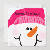 Gepersonaliseerd roze Snowman-feestkaart Feestdagenkaart (Voorkant)