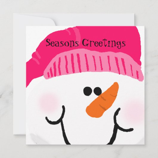 Gepersonaliseerd roze Snowman-feestkaart Feestdagenkaart (Voorkant)