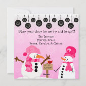 Gepersonaliseerd roze Snowman-feestkaart Feestdagenkaart (Achterkant)