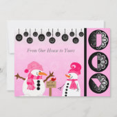 Gepersonaliseerd roze Snowman Joy Holiday-kaart Feestdagenkaart (Voorkant)