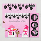 Gepersonaliseerd roze Snowman Joy Holiday-kaart Feestdagenkaart (Voorkant / Achterkant)
