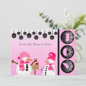 Gepersonaliseerd roze Snowman Joy Holiday-kaart Feestdagenkaart (Staand voorkant)