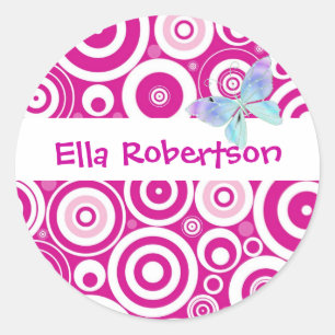Gepersonaliseerd roze stip naam label