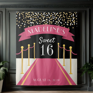 Gepersonaliseerd roze tapijtthema Sweet 16 Achterg Wandkleed