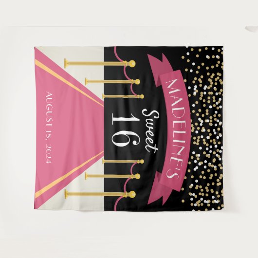 Gepersonaliseerd roze tapijtthema Sweet 16 Achterg Wandkleed (Voorkant (horizontaal))