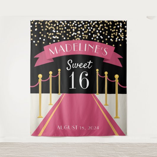 Gepersonaliseerd roze tapijtthema Sweet 16 Achterg Wandkleed (Voorkant)