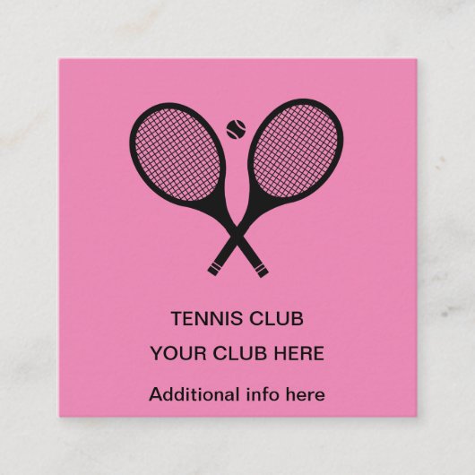 Gepersonaliseerd roze tennisracket informatiekaartje (Voorkant)