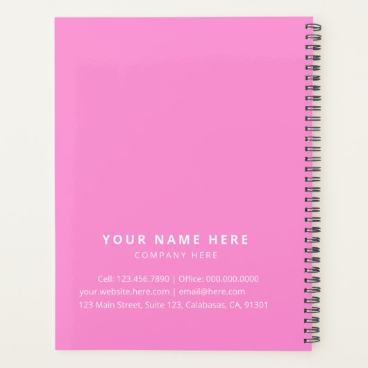 Gepersonaliseerd roze thuiszetapparaat planner (Achterkant)
