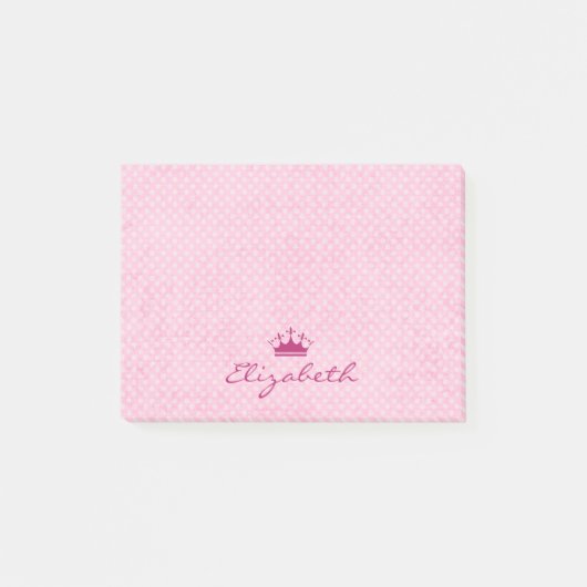 Gepersonaliseerd roze Tiara ona Polka Dot Pattern Post-it® Notes (Voorkant)
