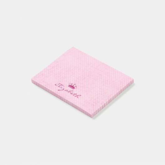 Gepersonaliseerd roze Tiara ona Polka Dot Pattern Post-it® Notes (Schuin)