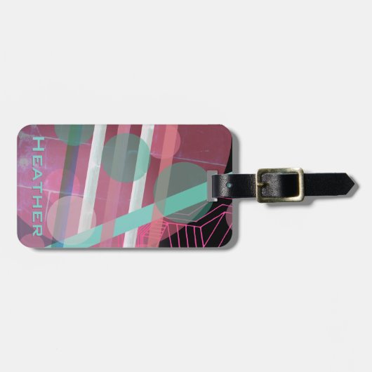 Gepersonaliseerd/Roze & Turquoise/Abstract Ontwerp Bagagelabel (Voorkant horizontaal)