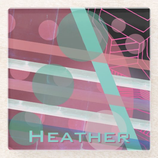 Gepersonaliseerd/Roze & Turquoise/Abstract Ontwerp Glazen Onderzetter (Voorkant)