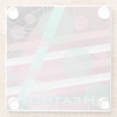 Gepersonaliseerd/Roze & Turquoise/Abstract Ontwerp Glazen Onderzetter (Achterkant)