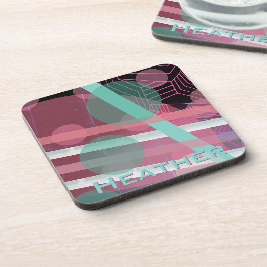 Gepersonaliseerd/Roze & Turquoise/Abstract Ontwerp Onderzetter (Linkerzijde)