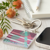 Gepersonaliseerd/Roze & Turquoise/Abstract Ontwerp Sleutelhanger (Voorkant Rechts)