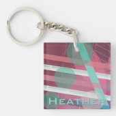 Gepersonaliseerd/Roze & Turquoise/Abstract Ontwerp Sleutelhanger (Voorkant)