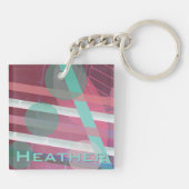Gepersonaliseerd/Roze & Turquoise/Abstract Ontwerp Sleutelhanger (Achterkant)