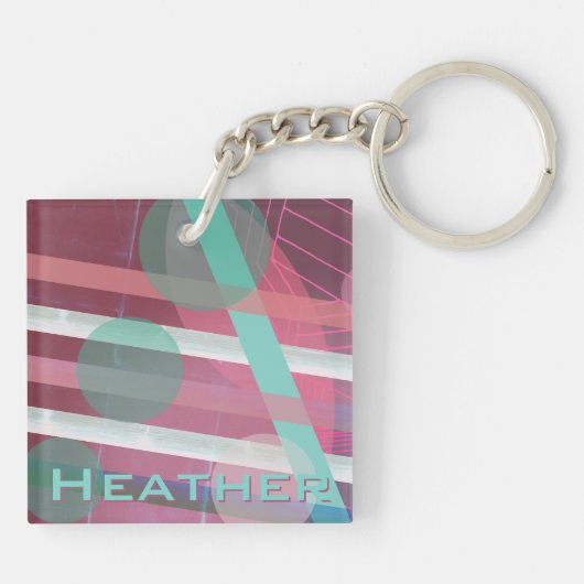 Gepersonaliseerd/Roze & Turquoise/Abstract Ontwerp Sleutelhanger (Achterkant)