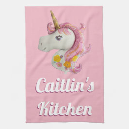 Gepersonaliseerd roze Unicorn ballonmeisje Theedoek
