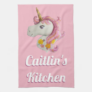Gepersonaliseerd roze Unicorn ballonmeisje Theedoek