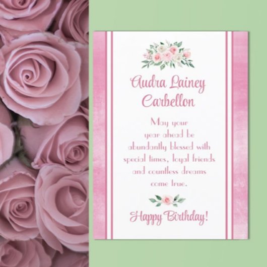 Gepersonaliseerd,  roze verjaardagskaart feestdagen kaart