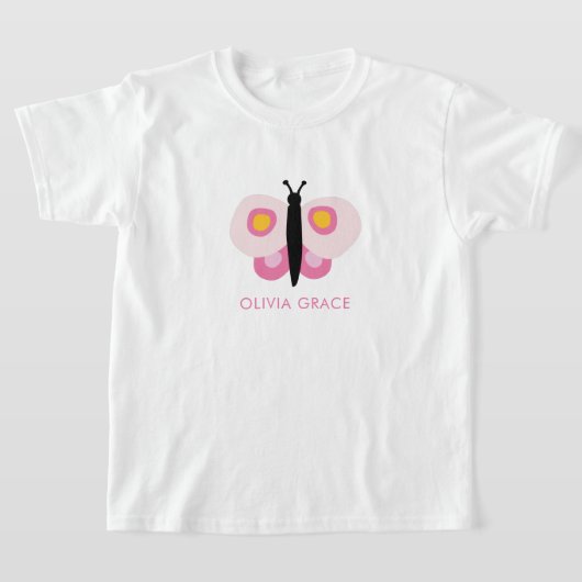 Gepersonaliseerd roze vlindermeisje t-shirt (Laagn)