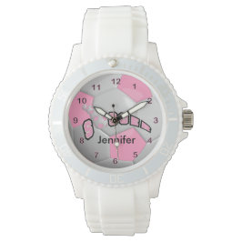 Gepersonaliseerd roze Voetbal Horloge