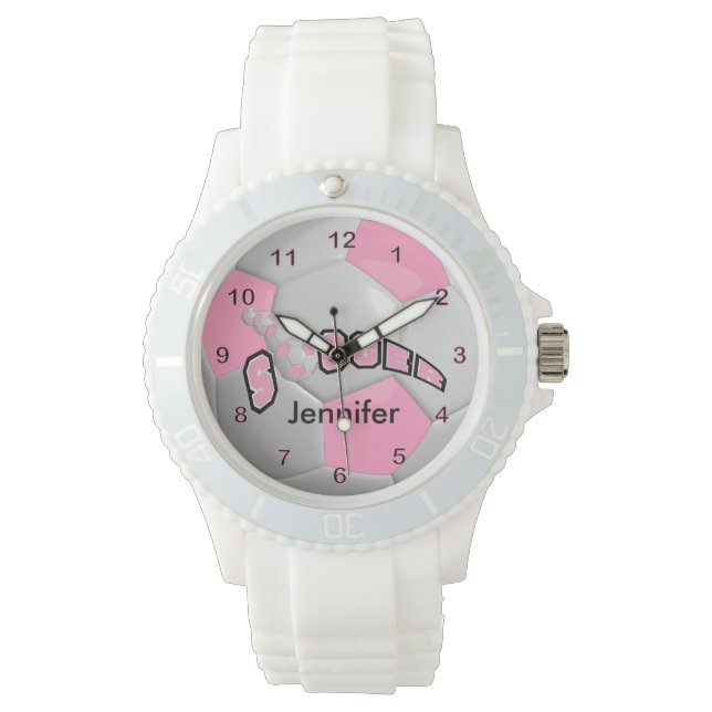 Gepersonaliseerd roze Voetbal Horloge (Voorkant)