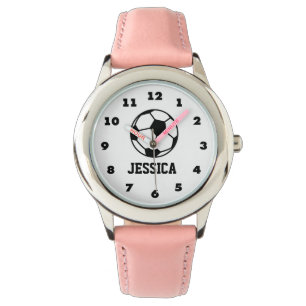 Gepersonaliseerd roze voetbal horloge voor meisjes