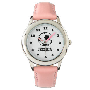 Gepersonaliseerd roze voetbal horloge voor meisjes