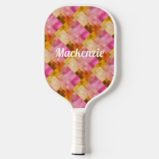 Gepersonaliseerd roze Waterverf geometrisch patroo Pickleball Paddle (Achterkant)