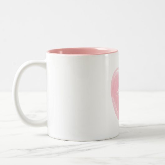Gepersonaliseerd roze Waterverf hart Tweekleurige Koffiemok (Links)