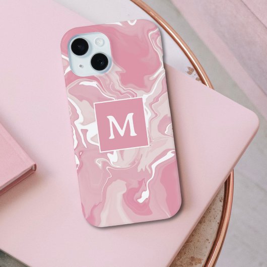 Gepersonaliseerd roze wervel monogram Case-Mate iPhone case