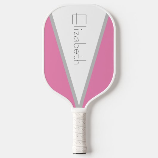 Gepersonaliseerd roze, wit en grijs pickleball paddle (Voorkant)