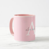 Gepersonaliseerd Roze wit monogram met Jouw naam Mok (Voorkant links)