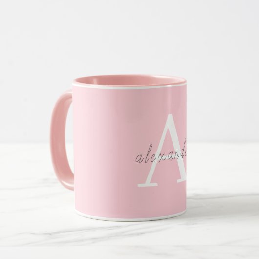 Gepersonaliseerd Roze wit monogram met Jouw naam Mok (Voorkant links)