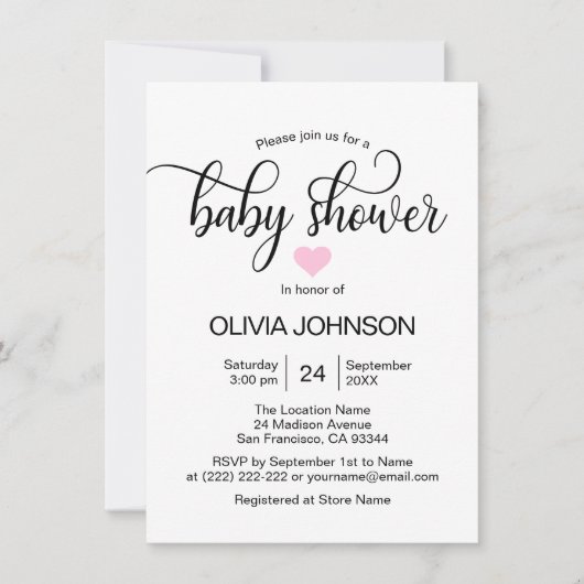 Gepersonaliseerd roze witte Baby shower Kaart (Voorkant)