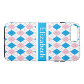 Gepersonaliseerd roze witte blauwe argyle patroon Case-Mate iPhone case (Achterkant (Horizontaal))