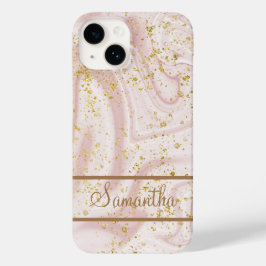 Gepersonaliseerd roze witte marmer Gold Glitter Case-Mate iPhone 14 Hoesje