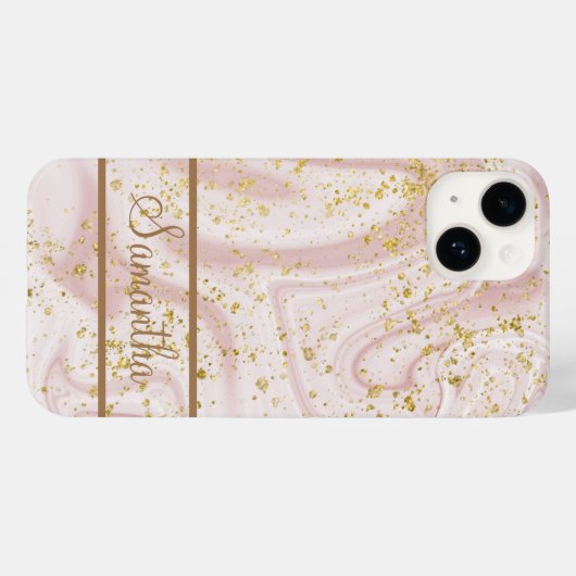 Gepersonaliseerd roze witte marmer Gold Glitter Case-Mate iPhone Case (Achterkant (horizontaal))