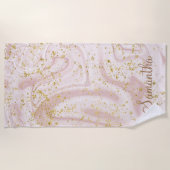 Gepersonaliseerd roze witte marmer Gold Glitter Strandlaken (Voorkant)